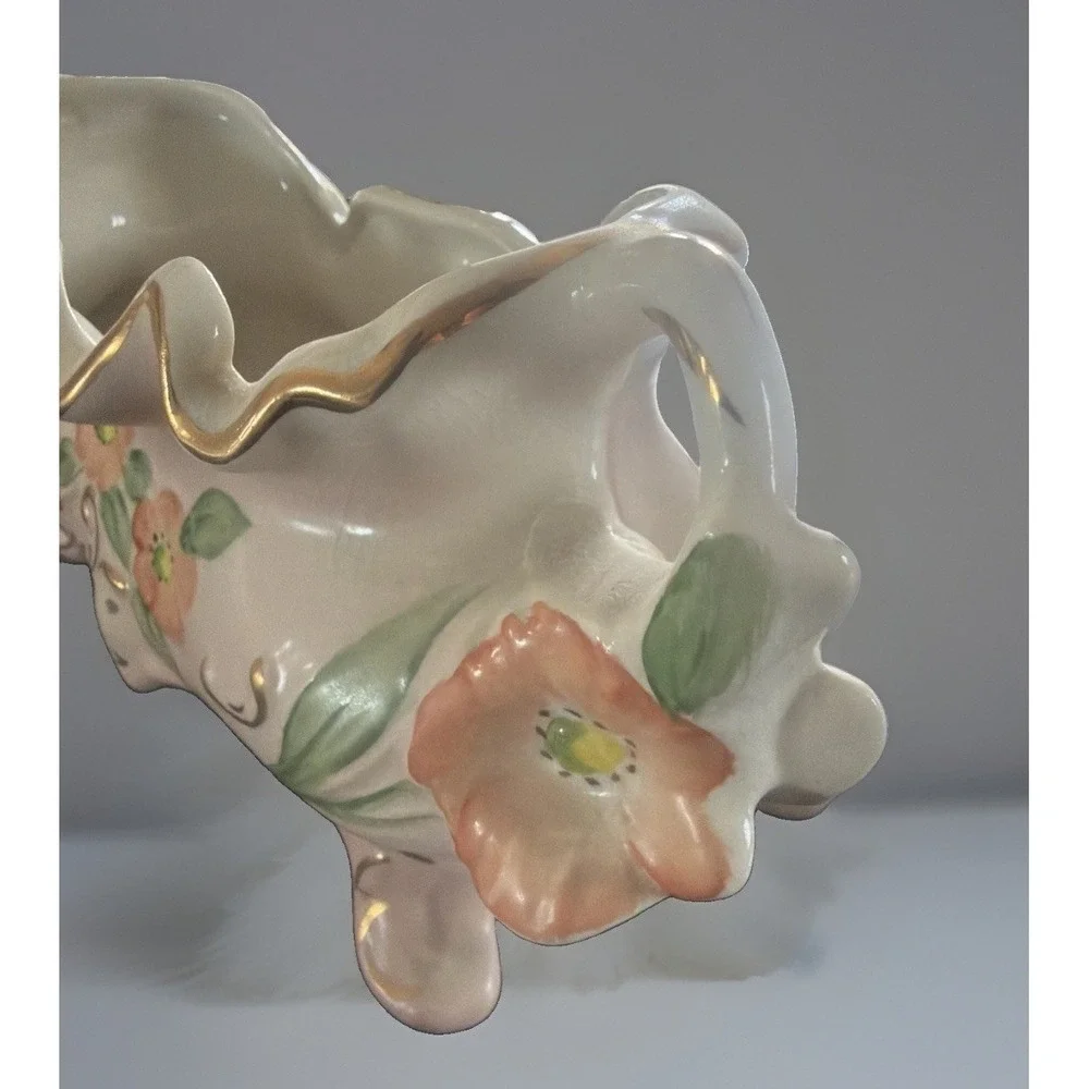 COVENTRY Porcelain Footed Dish Planter Vintage Floral Gold Trim 5510R